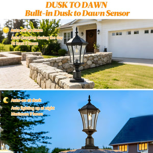 English Elm Solar Lantern Post Light Retro Glass Panel Aluminum Fixture for Garden Patio Yard W1340P454696