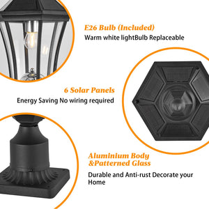 English Elm Solar Lantern Post Light Retro Glass Panel Aluminum Fixture for Garden Patio Yard W1340P454696