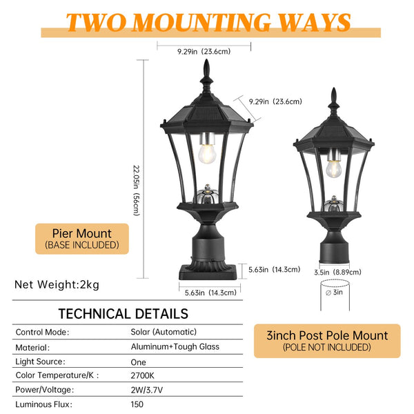 English Elm Solar Lantern Post Light Retro Glass Panel Aluminum Fixture for Garden Patio Yard W1340P454696