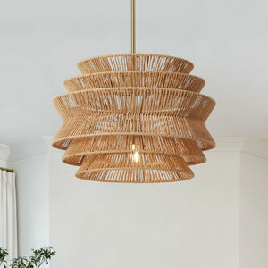 English Elm 17.3 Inch Hand-Woven Rattan Seagrass Pendant Light Bohemian Farmhouse Chandelier W1340P461532