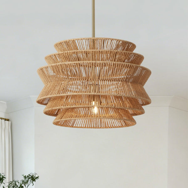 English Elm 17.3 Inch Hand-Woven Rattan Seagrass Pendant Light Bohemian Farmhouse Chandelier W1340P461532