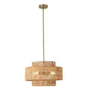 English Elm 17.7 Inch Hand Woven Rattan Chandelier Boho Farmhouse Pendant for Dining Kitchen Island W1340P461536