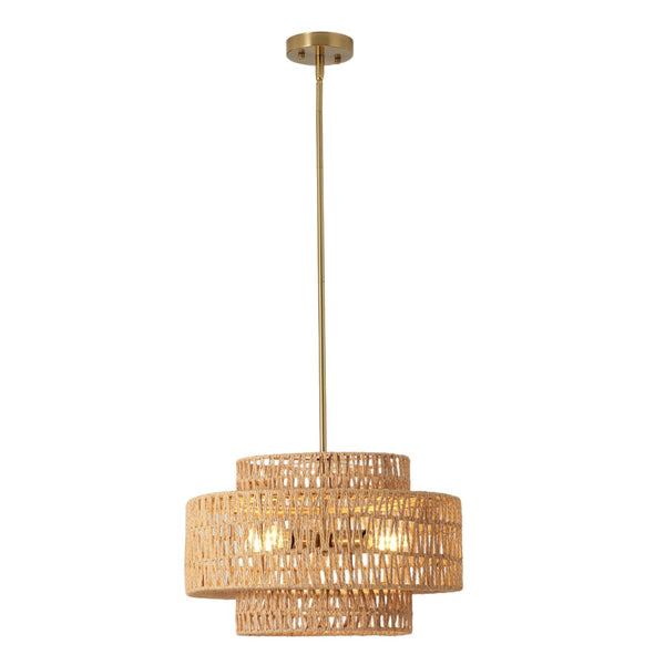 English Elm 17.7 Inch Hand Woven Rattan Chandelier Boho Farmhouse Pendant for Dining Kitchen Island W1340P461536