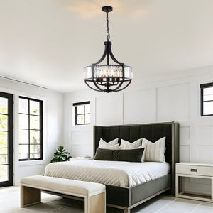 English Elm 20 Inch Matte Black Crystal Chandelier 5 Light Farmhouse Pendant for Dining Foyer Island W1340P461537