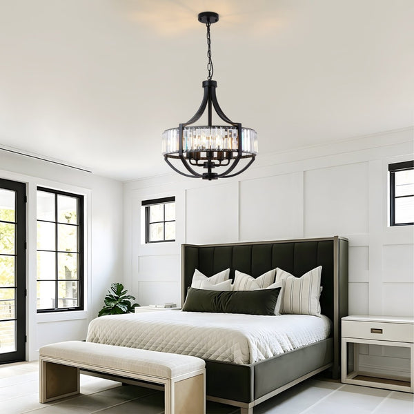 English Elm 20 Inch Matte Black Crystal Chandelier 5 Light Farmhouse Pendant for Dining Foyer Island W1340P461537