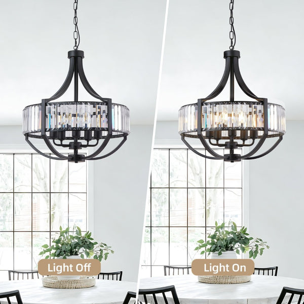 English Elm 20 Inch Matte Black Crystal Chandelier 5 Light Farmhouse Pendant for Dining Foyer Island W1340P461537