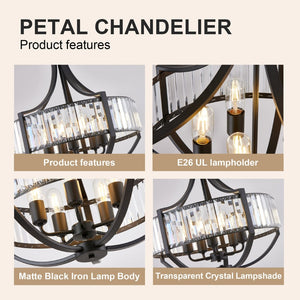 English Elm 20 Inch Matte Black Crystal Chandelier 5 Light Farmhouse Pendant for Dining Foyer Island W1340P461537