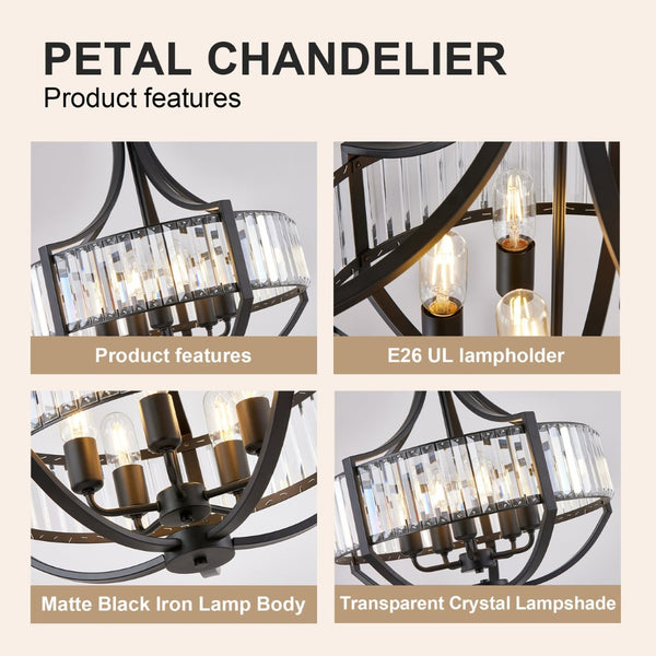English Elm 20 Inch Matte Black Crystal Chandelier 5 Light Farmhouse Pendant for Dining Foyer Island W1340P461537