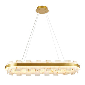 English Elm Alabaster Rectangle Chandelier Spanish Stone Shade Warm Ambient Glow Dining Room Luxury W1340P461547