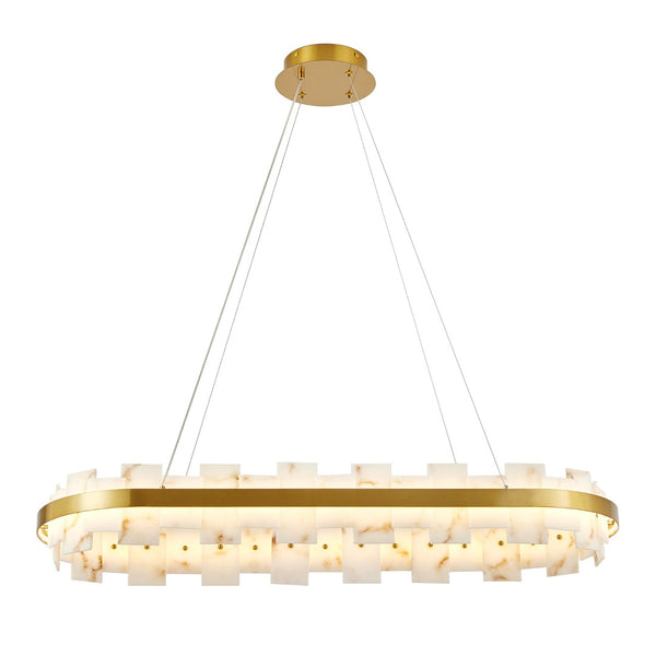 English Elm Alabaster Rectangle Chandelier Spanish Stone Shade Warm Ambient Glow Dining Room Luxury W1340P461547