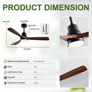 English Elm 52 Inch Wooden Blade Ceiling Fan with Dimmable LED Remote Indoor Outdoor Modern W1340P461549