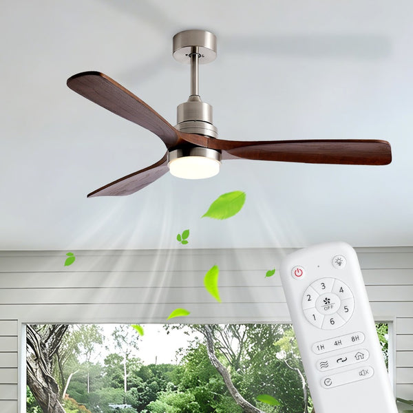 English Elm 52 Inch Walnut Blade Brushed Nickel Ceiling Fan with Remote DC Motor Indoor Outdoor W1340P461550