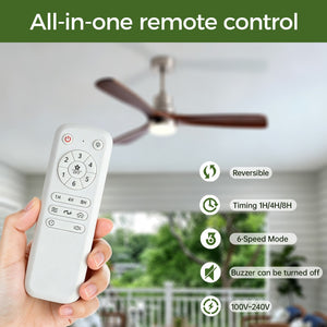 English Elm 52 Inch Walnut Blade Brushed Nickel Ceiling Fan with Remote DC Motor Indoor Outdoor W1340P461550