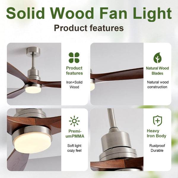 English Elm 52 Inch Walnut Blade Brushed Nickel Ceiling Fan with Remote DC Motor Indoor Outdoor W1340P461550