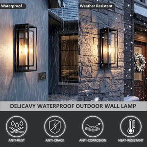 English Elm 2 Pack Large Matte Black Exterior Wall Sconces with Clear Glass for Porch Entryway W1340P505862
