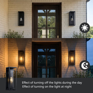 English Elm 2 Pack Large Matte Black Exterior Wall Sconces with Clear Glass for Porch Entryway W1340P505862