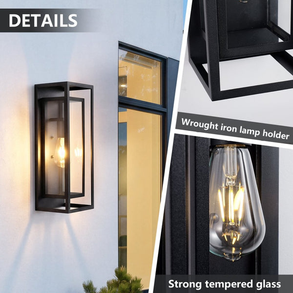 English Elm 2 Pack Large Matte Black Exterior Wall Sconces with Clear Glass for Porch Entryway W1340P505862