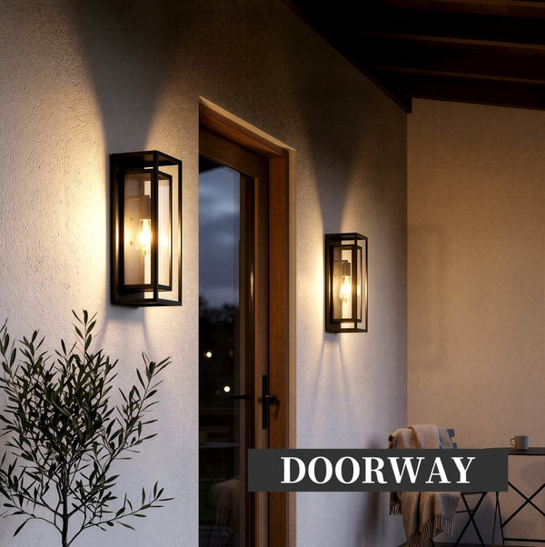 English Elm 2 Pack Large Matte Black Exterior Wall Sconces with Clear Glass for Porch Entryway W1340P505862