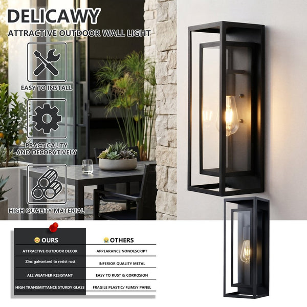 English Elm 2 Pack Large Matte Black Exterior Wall Sconces with Clear Glass for Porch Entryway W1340P505862