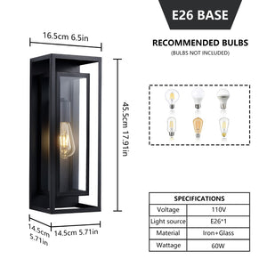 English Elm 2 Pack Large Matte Black Exterior Wall Sconces with Clear Glass for Porch Entryway W1340P505862