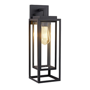English Elm 18 Inch Outdoor Satin Black Rectangular Cage Wall Sconce Set of Two Tempered Glass Porch Lanterns W1340P505864