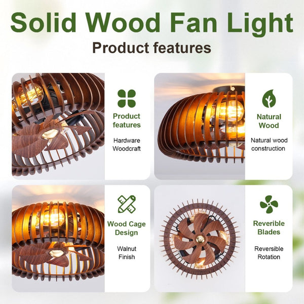 English Elm 20 Inch Industrial Caged Ceiling Fan Seven Wood Blades DC Motor Remote Flush Mount W1340P505960