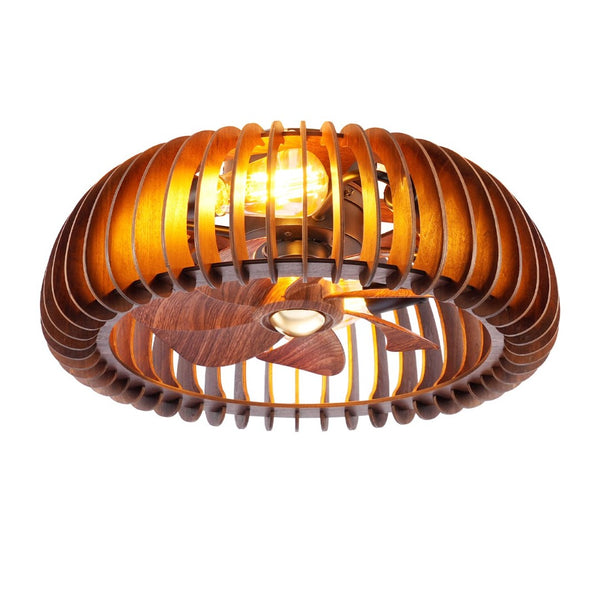 English Elm 20 Inch Industrial Caged Ceiling Fan Seven Wood Blades DC Motor Remote Flush Mount W1340P505960