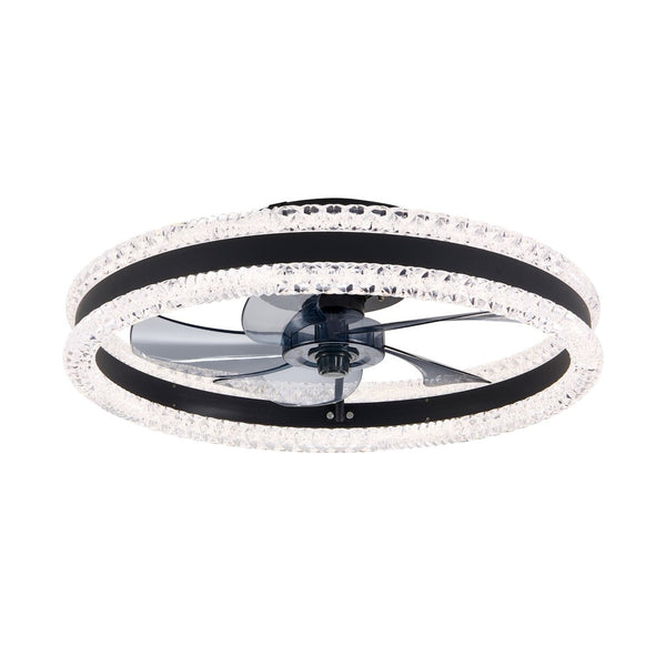 English Elm 20 Inch Double Ring Flush Mount Fan Dimmable LED Acrylic Blades Silent Bedroom Black W1340P506174