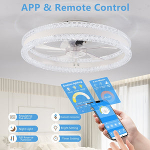English Elm 20 Inch Double Ring Flush Mount Fan Dimmable LED Acrylic Blades Silent Bedroom White W1340P506175