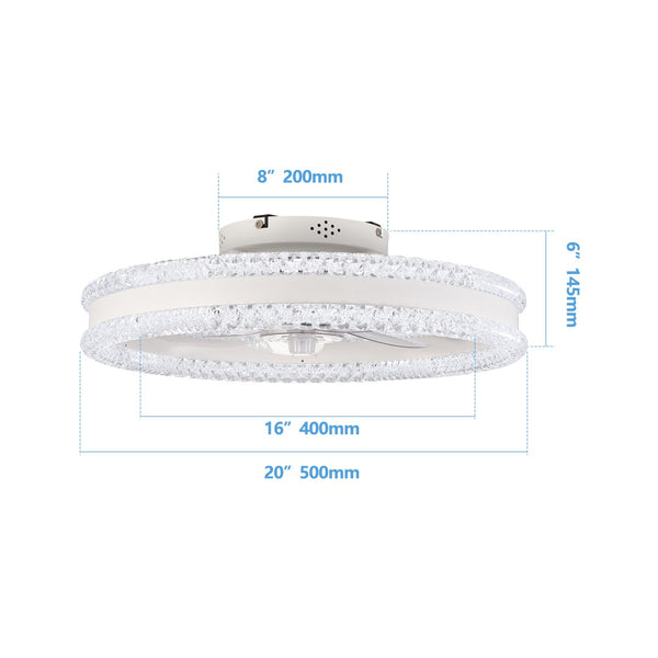 English Elm 20 Inch Double Ring Flush Mount Fan Dimmable LED Acrylic Blades Silent Bedroom White W1340P506175