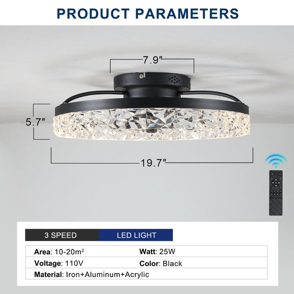 English Elm 20 Inch Flush Mount LED Ceiling Fan Matte Black Dimmable Light for Small Rooms W1340P508613