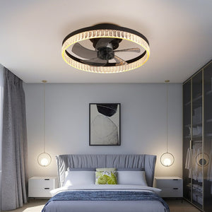 English Elm Dc Motor Round Ceiling Fan with Dimmable LED Light Remote Timer Minimalist Matte Black W1340P508614