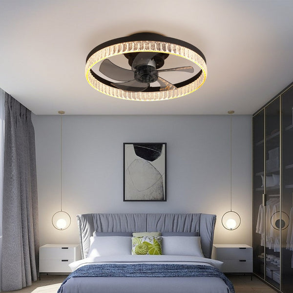 English Elm Dc Motor Round Ceiling Fan with Dimmable LED Light Remote Timer Minimalist Matte Black W1340P508614
