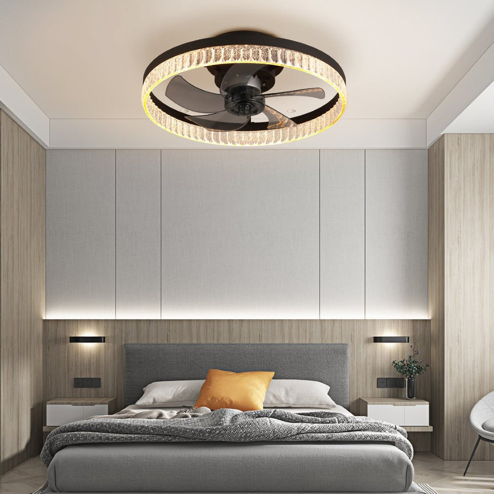 English Elm Dc Motor Round Ceiling Fan with Dimmable LED Light Remote Timer Minimalist Matte Black W1340P508614