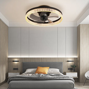 English Elm Dc Motor Round Ceiling Fan with Dimmable LED Light Remote Timer Minimalist Matte Black W1340P508614