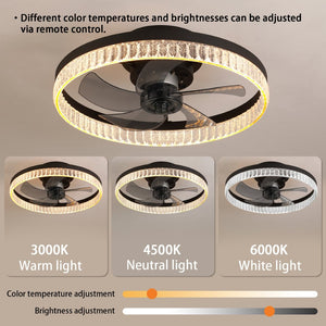 English Elm Dc Motor Round Ceiling Fan with Dimmable LED Light Remote Timer Minimalist Matte Black W1340P508614