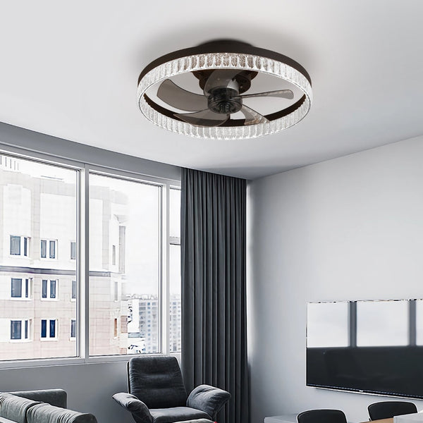 English Elm Dc Motor Round Ceiling Fan with Dimmable LED Light Remote Timer Minimalist Matte Black W1340P508614