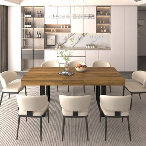 English Elm Rectangle Extendable Dining Table Seats Ten Aged Wood Top Black Frame Farmhouse W1347P186920