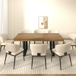 English Elm Rectangle Extendable Dining Table Seats Ten Aged Wood Top Black Frame Farmhouse W1347P186920