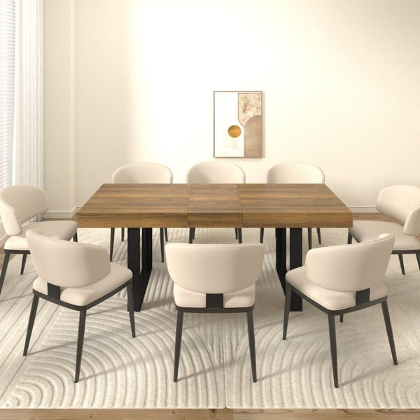 English Elm Rectangle Extendable Dining Table Seats Ten Aged Wood Top Black Frame Farmhouse W1347P186920