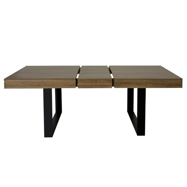 English Elm Rectangle Extendable Dining Table Seats Ten Aged Wood Top Black Frame Farmhouse W1347P186920