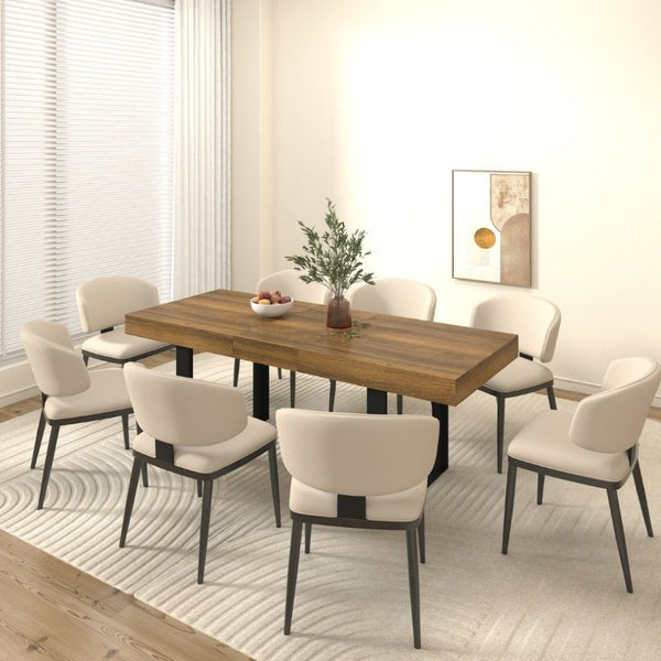 English Elm Rectangle Extendable Dining Table Seats Ten Aged Wood Top Black Frame Farmhouse W1347P186920