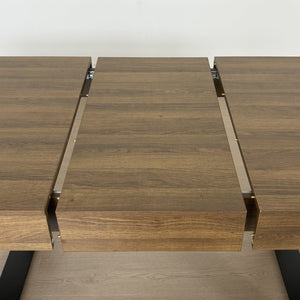 English Elm Rectangle Extendable Dining Table Seats Ten Aged Wood Top Black Frame Farmhouse W1347P186920