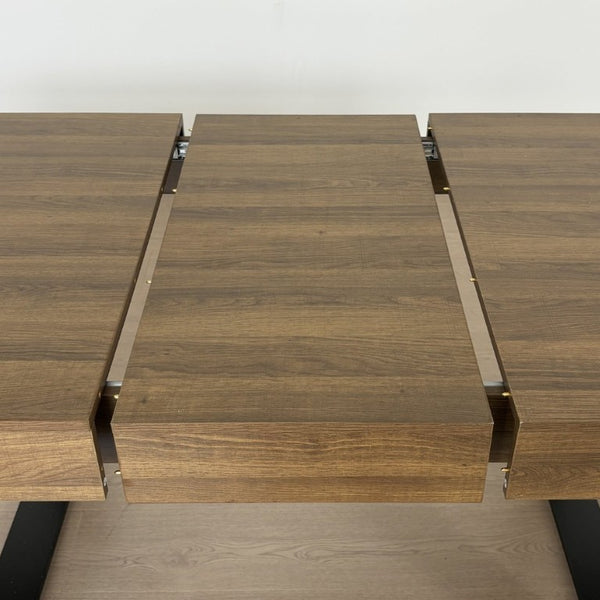 English Elm Rectangle Extendable Dining Table Seats Ten Aged Wood Top Black Frame Farmhouse W1347P186920