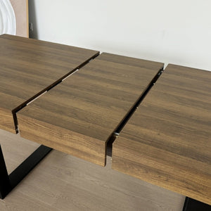 English Elm Rectangle Extendable Dining Table Seats Ten Aged Wood Top Black Frame Farmhouse W1347P186920