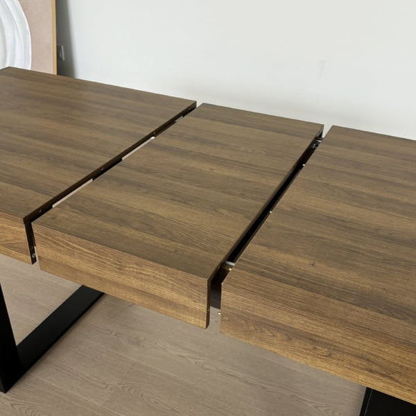 English Elm Rectangle Extendable Dining Table Seats Ten Aged Wood Top Black Frame Farmhouse W1347P186920