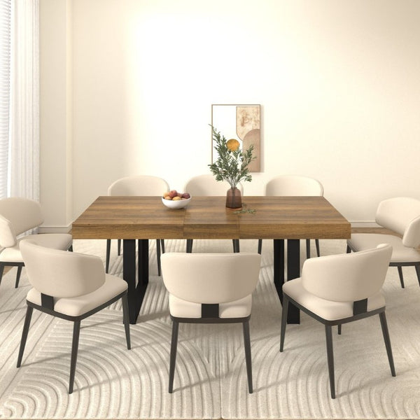 English Elm Rectangle Extendable Dining Table Seats Ten Aged Wood Top Black Frame Farmhouse W1347P186920
