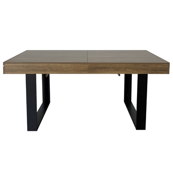 English Elm Rectangle Extendable Dining Table Seats Ten Aged Wood Top Black Frame Farmhouse W1347P186920