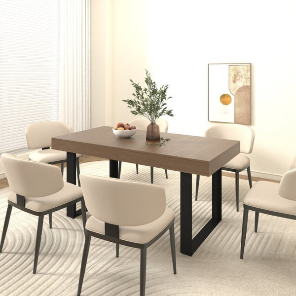 English Elm Rectangle Extendable Dining Table Seats Ten Aged Wood Top Black Frame Farmhouse W1347P186920