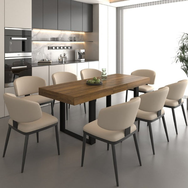 English Elm Rectangle Extendable Dining Table Seats Ten Aged Wood Top Black Frame Farmhouse W1347P186920